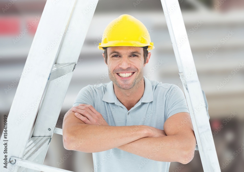 Canvas Prints Construction Worker under ladder in front of construction site