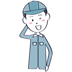 男性作業員 上半身　照れる
