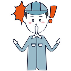 男性作業員 上半身　驚く