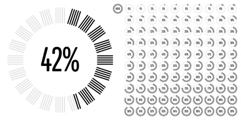 Set of circle percentage diagrams from 0 to 100 ready-to-use for web design, user interface (UI) or infographic - indicator with black