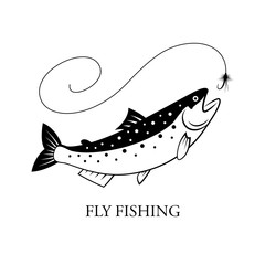 graphic fishing salmon, vector