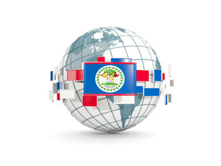 Globe with flag of belize isolated on white