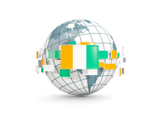 Fototapeta premium Globe with flag of cote d Ivoire isolated on white