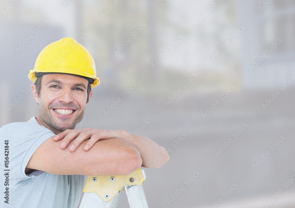 Sticker Construction Worker in front of construction site