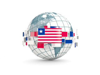 Globe with flag of liberia isolated on white