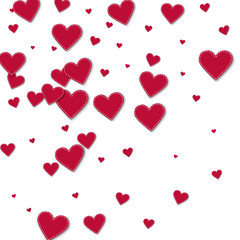 Red stitched paper hearts. Abstract scatter on white background. Vector illustration.