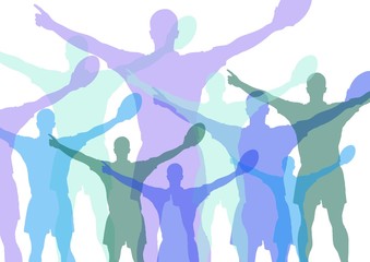 Rugby player celebrating silhouettes