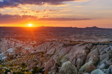 Naklejka na ściany i meble Sunset over Red valley in Cappadocia. Turkey