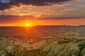 Sunset over Red valley in Cappadocia. Turkey