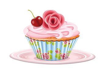 vector illustration with a cupcake with cherry  