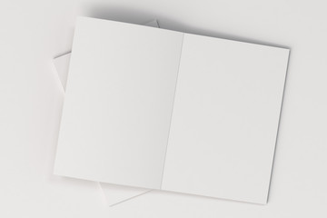 Two blank white open brochure mock-up on white background