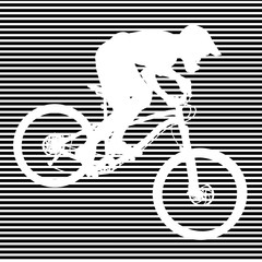 Silhouette of cyclist on striped background