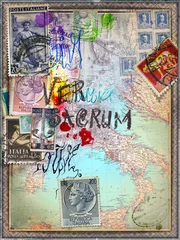  Ouderwetse ansichtkaarten en postzegels met Italiaanse geografische kaarten © Rosario Rizzo