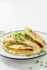 Delicious pancakes with cottage cheese and chive