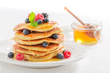Homemade american pancakes for breakfast in the morning