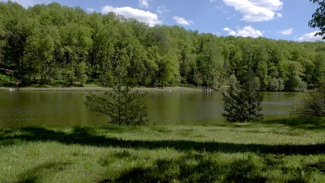 Beautiful pond in the park. Sredniy Tsaritsynskiy prud. Tsaritsyno Park, Moscow, Russia. 4k real time video