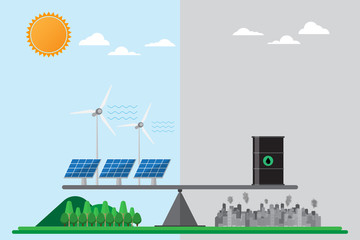 Obraz premium Alternative Energy Efficiency compare with oil power