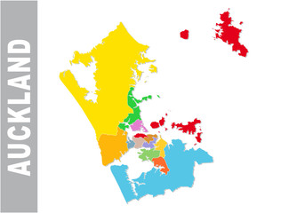 Colorful Auckland administrative and political vector map