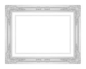 silver picture frame isolated on white background.