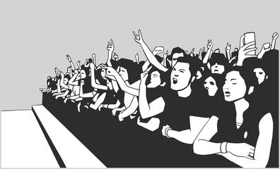 Illustration of festival crowd having fun at concert