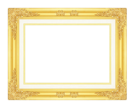 Gold Picture Frame Isolated On White Background.