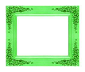 Classic wooden frame isolated on white background, green color