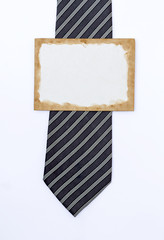 Old paper card over design necktie on white background, business and Father's day concept