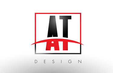 AT A T Logo Letters with Red and Black Colors and Swoosh.