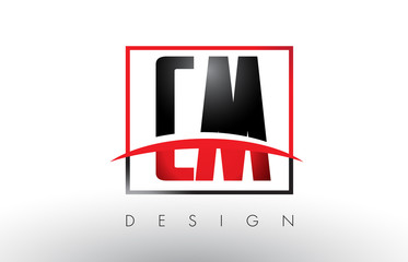 CM C M Logo Letters with Red and Black Colors and Swoosh.