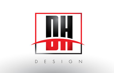 DH D H Logo Letters with Red and Black Colors and Swoosh.