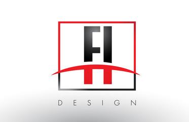 FI F I Logo Letters with Red and Black Colors and Swoosh.