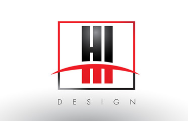 HI H I Logo Letters with Red and Black Colors and Swoosh.
