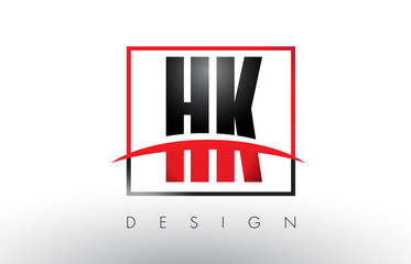 HK H K Logo Letters with Red and Black Colors and Swoosh.