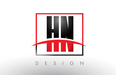 HN H N Logo Letters with Red and Black Colors and Swoosh.