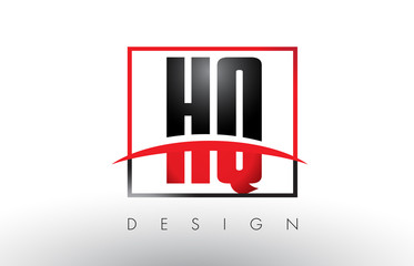 HQ H Q Logo Letters with Red and Black Colors and Swoosh.
