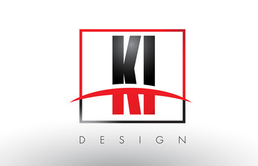 KI K I Logo Letters with Red and Black Colors and Swoosh.