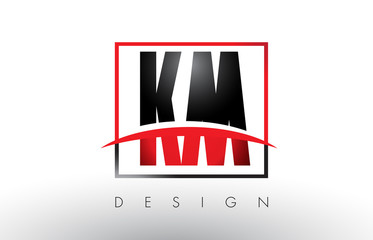 KM K M Logo Letters with Red and Black Colors and Swoosh.
