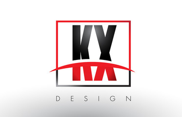 KX K X Logo Letters with Red and Black Colors and Swoosh.