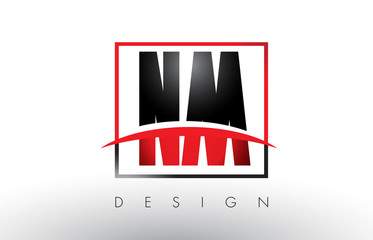 NM N M Logo Letters with Red and Black Colors and Swoosh.