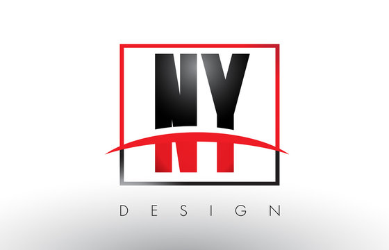 NY N Y Logo Letters with Red and Black Colors and Swoosh.
