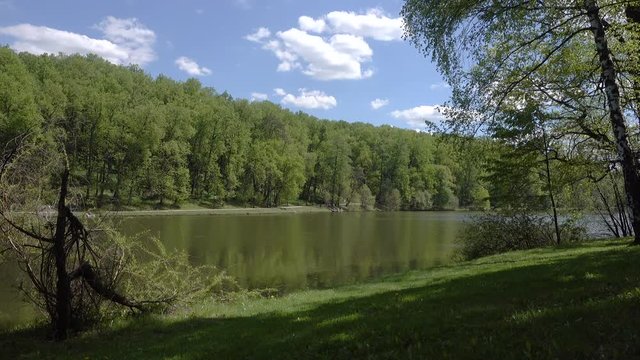 Beautiful pond in the park. Sredniy Tsaritsynskiy prud. Tsaritsyno Park, Moscow, Russia. 4k real time video