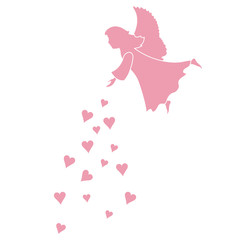 Cute vector illustration: angel showered hearts. Love symbol.