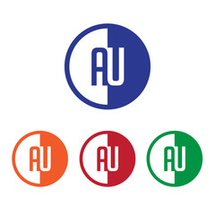 AU initial circle half logo blue,red,orange and green color