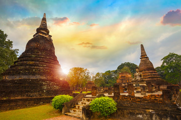 Wat Mahathat Temple at  Sukhothai Historical Park, a UNESCO World Heritage Site in Thailand
