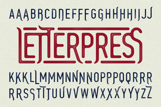 Letterpress printing style vintage typeface with special characters