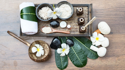 Fototapeta na wymiar Spa massage compress balls, herbal ball and treatment spa, Thailand, select focus