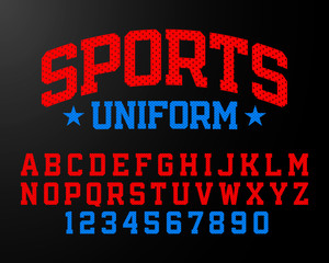 Fototapeta na wymiar Sports uniform style font, alphabet and numbers 