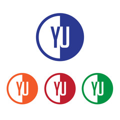 YU initial circle half logo blue,red,orange and green color