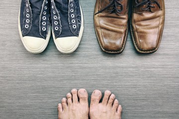 Men Shoes, Different Style of fashion, Compare of formal and casual men fashion style, Sneakers, Leather Shoes. (Color Processed)