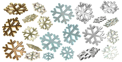 3d snowflakes on white